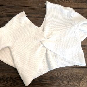 White Twist Back Cropped Sweater